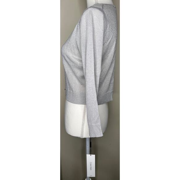 Calvin Klein women’s silver glitter toggle button up cardigan long sleeve NWT S - Picture 3 of 9